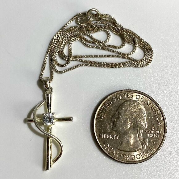 ADI# Sterling Silver Cross with Cz Accent & 18” Sterling Chain - Picture 10 of 11